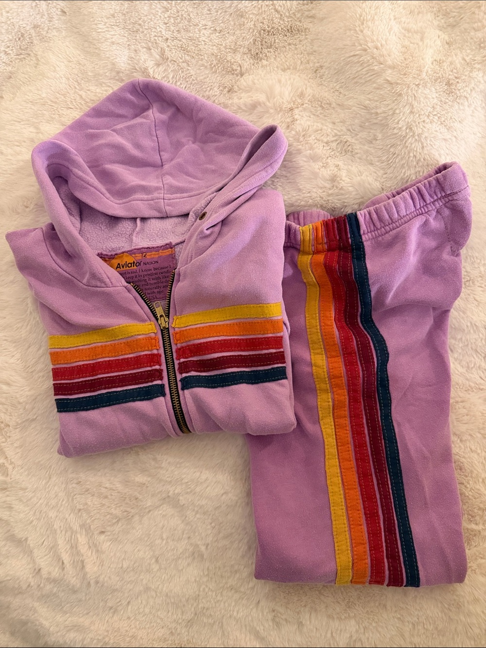 Aviator Nation Kids Lavender Sweatpants & Hoodie with Rainbow Stripes